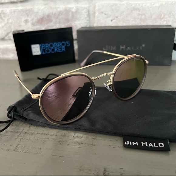 JIM HALO Small Polarized Round Sunglasses for Women Vintage Double Bridge Frame - Picture 3 of 7